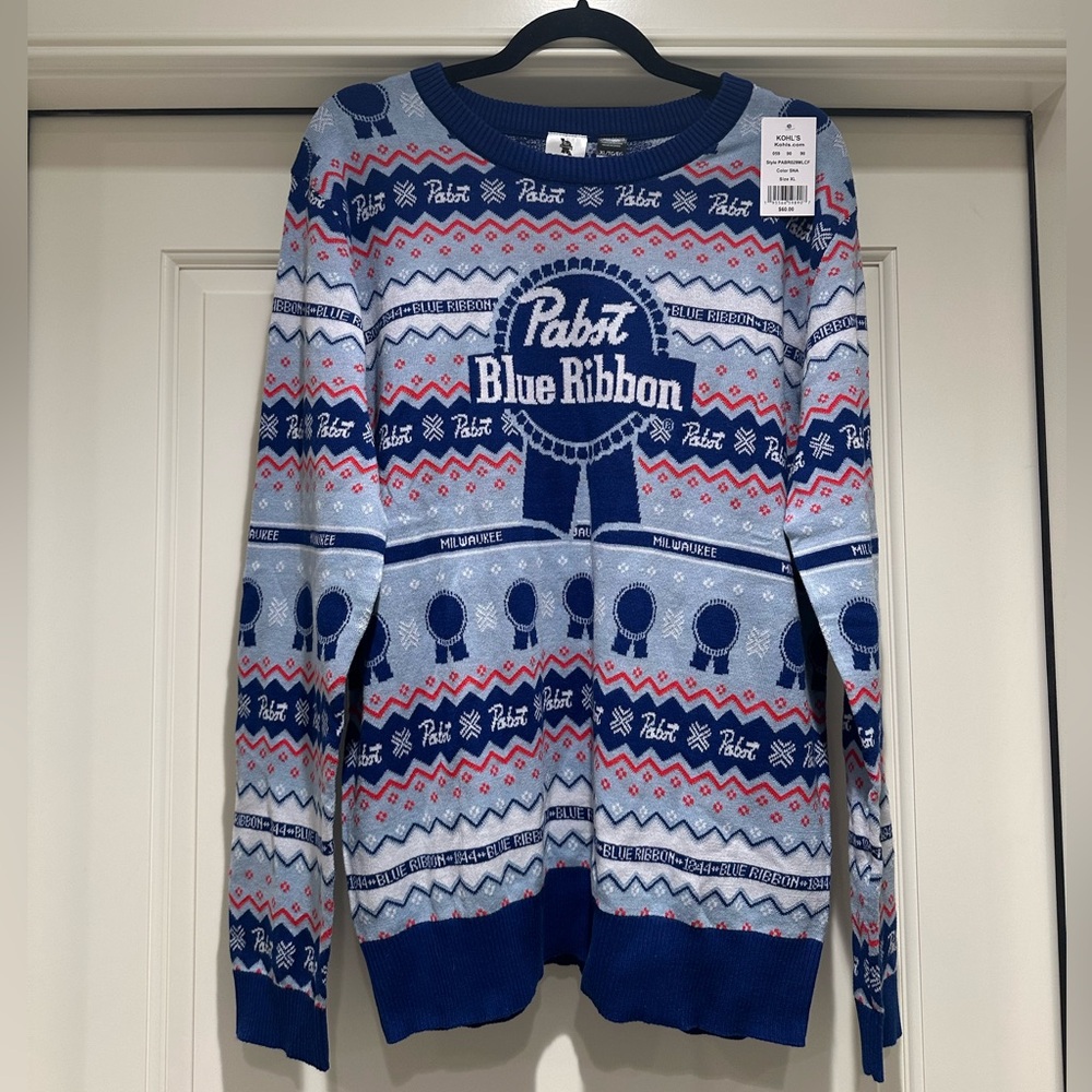 NWT Pabst Fair Isle Beer Holiday Ugly Christmas Sweater size XL